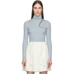 See By Chloe Blue Bisou Turtleneck Ribbed Long Sleeve Sweater Lip Detail S
